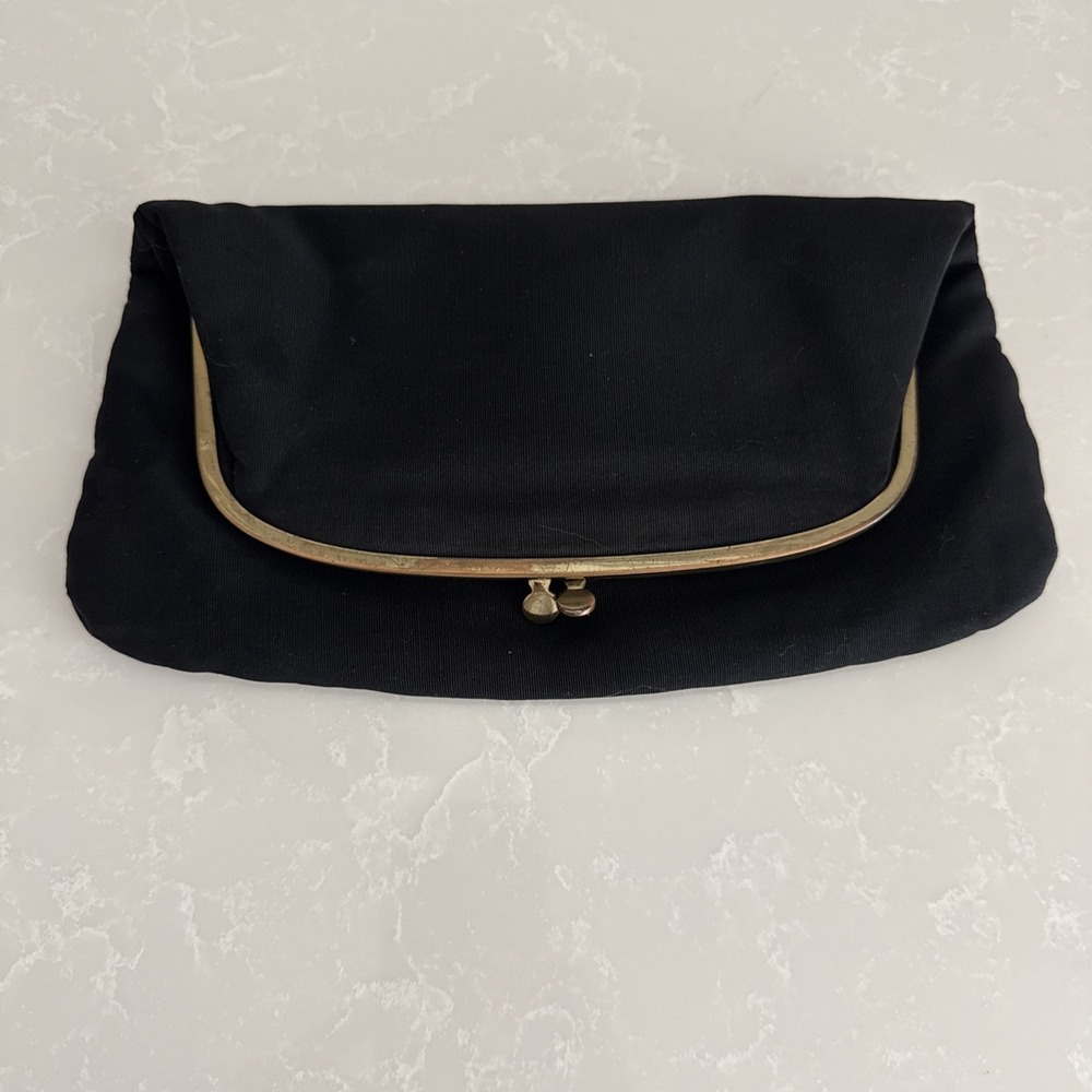 Snap Closer Fold Over Clutch Purse Vintage Black